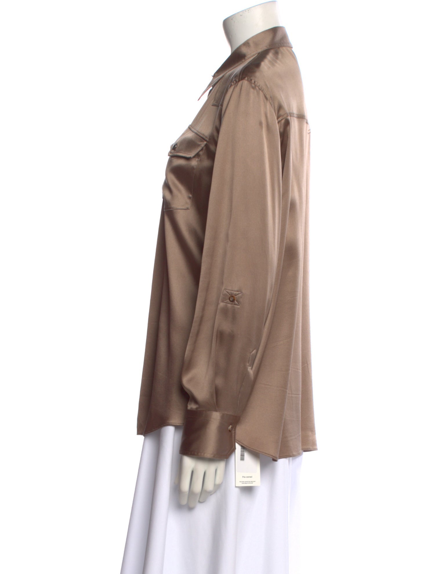 Brunello Cucinelli Silk Long Sleeve Button-Up Top