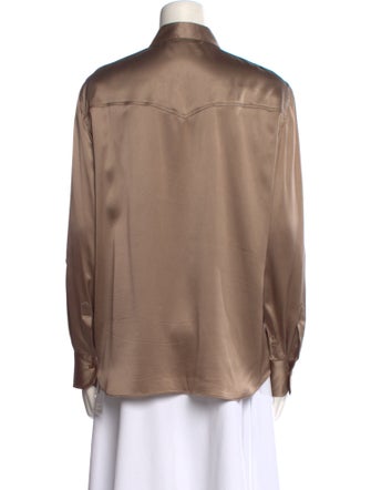 Brunello Cucinelli Silk Long Sleeve Button-Up Top