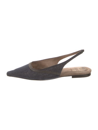 Brunello Cucinelli Denim Beaded Accents Slingback Flats