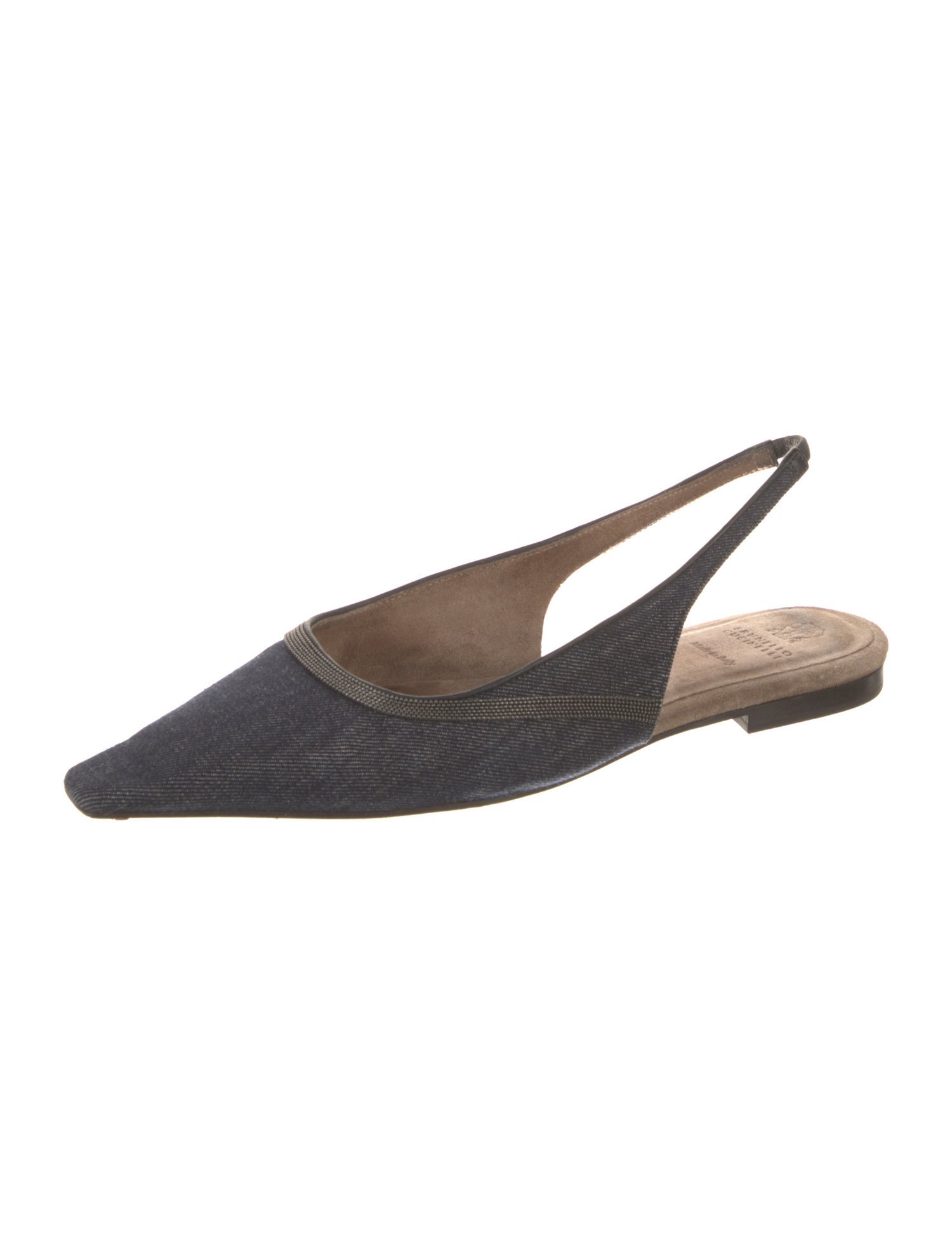 Brunello Cucinelli Denim Beaded Accents Slingback Flats