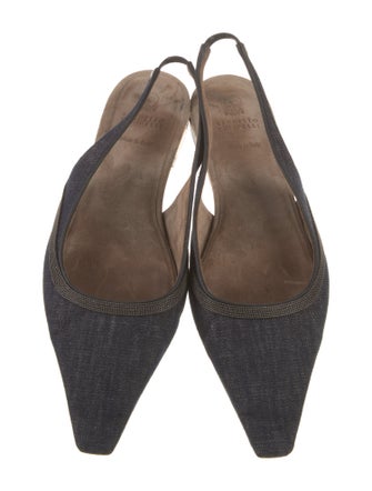 Brunello Cucinelli Denim Beaded Accents Slingback Flats