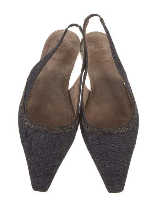 Brunello Cucinelli Denim Beaded Accents Slingback Flats