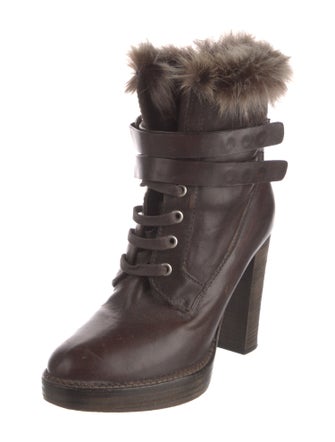 Brunello Cucinelli Leather Fur Trim Lace-Up Boots