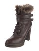 Brunello Cucinelli Leather Fur Trim Lace-Up Boots