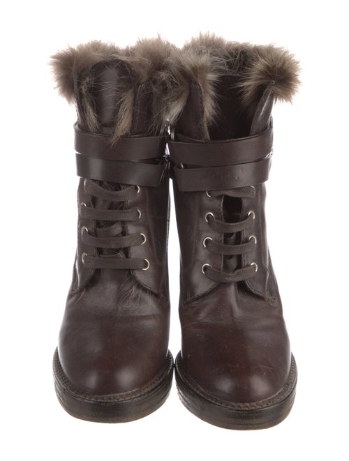 Brunello Cucinelli Leather Fur Trim Lace-Up Boots