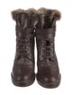 Brunello Cucinelli Leather Fur Trim Lace-Up Boots