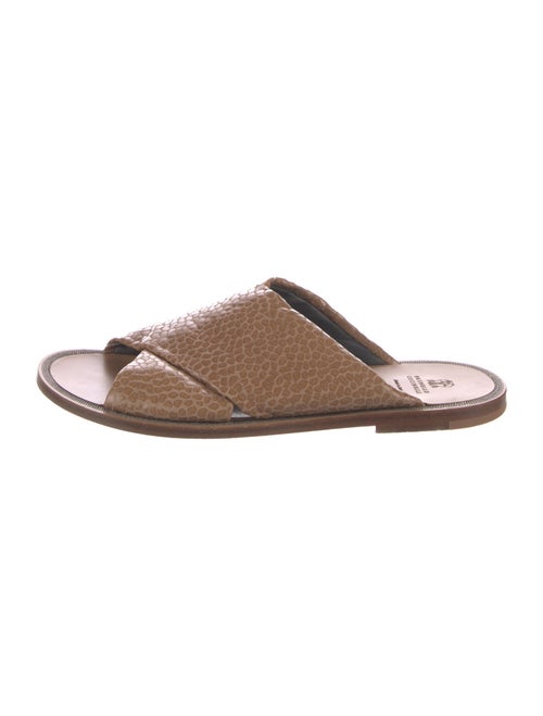 Brunello Cucinelli Embossed Leather Beaded Accents Slides