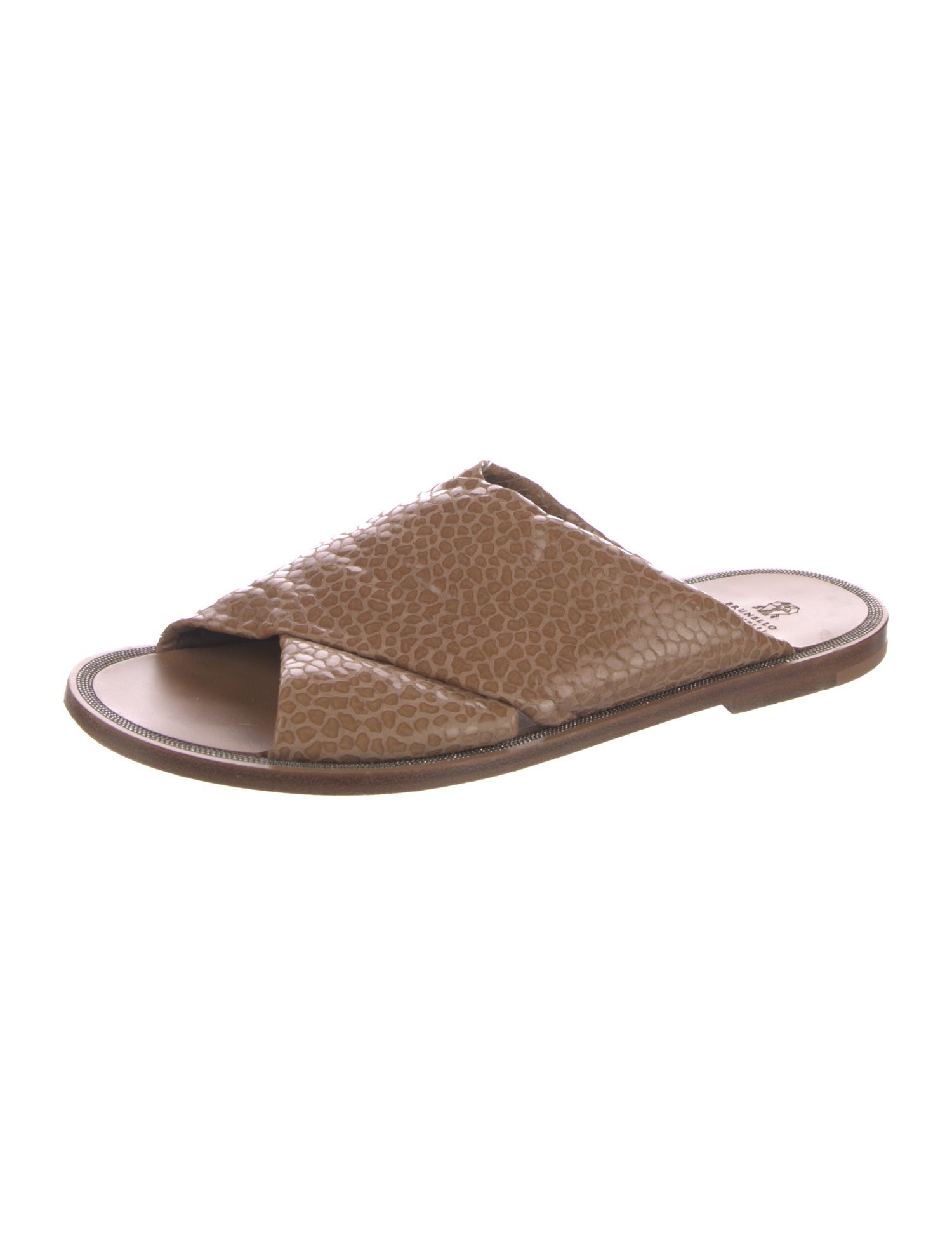 Brunello Cucinelli Embossed Leather Beaded Accents Slides