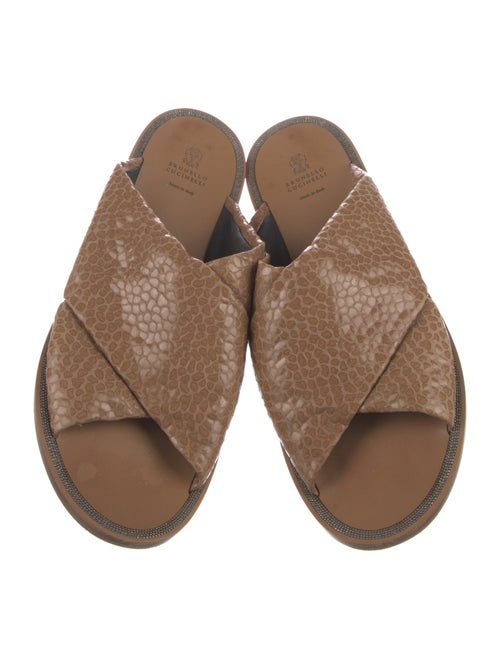 Brunello Cucinelli Embossed Leather Beaded Accents Slides