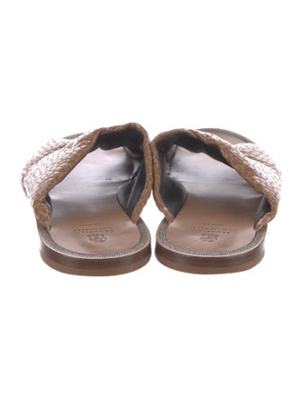 Brunello Cucinelli Embossed Leather Beaded Accents Slides