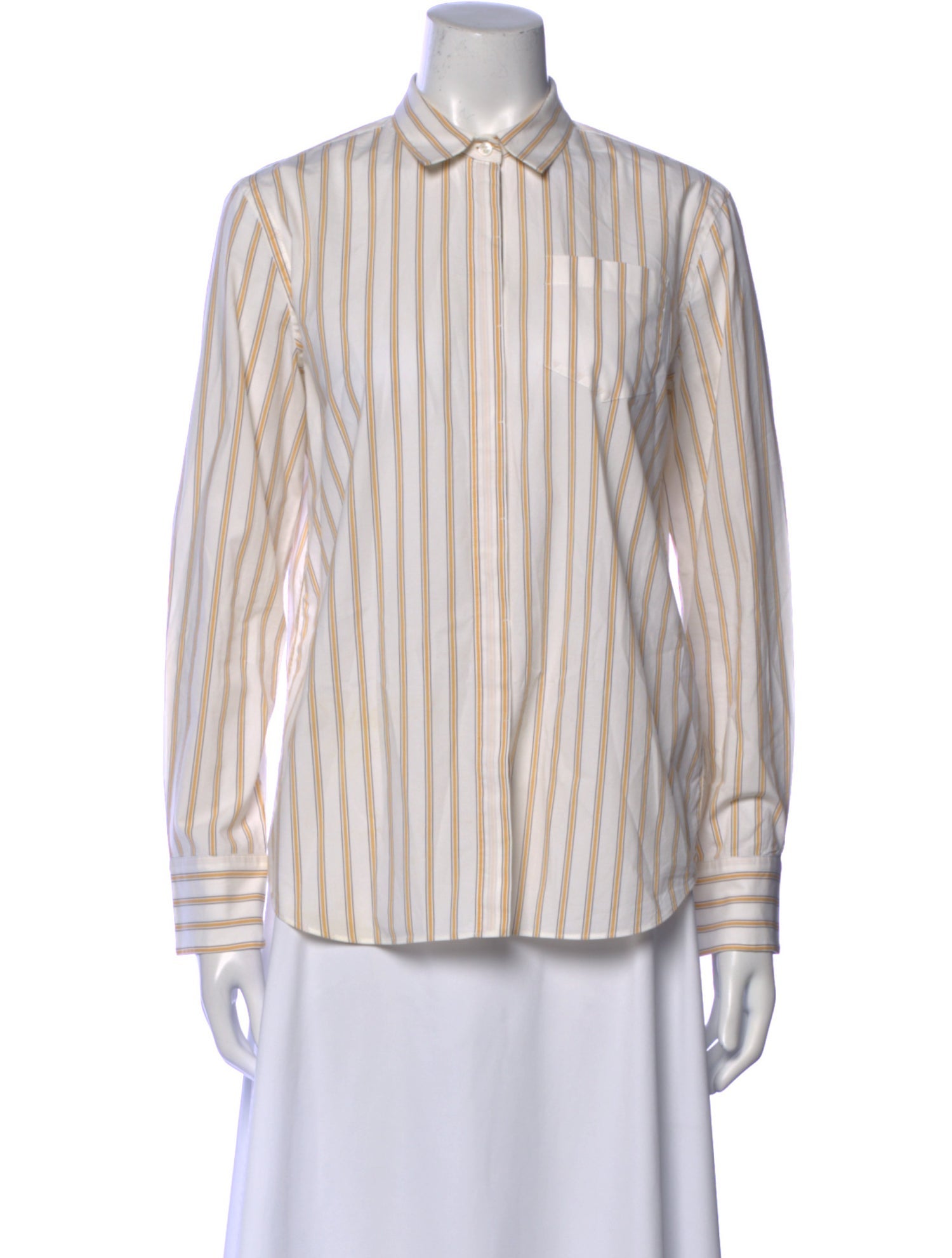 Brunello Cucinelli Striped Long Sleeve Button-Up Top