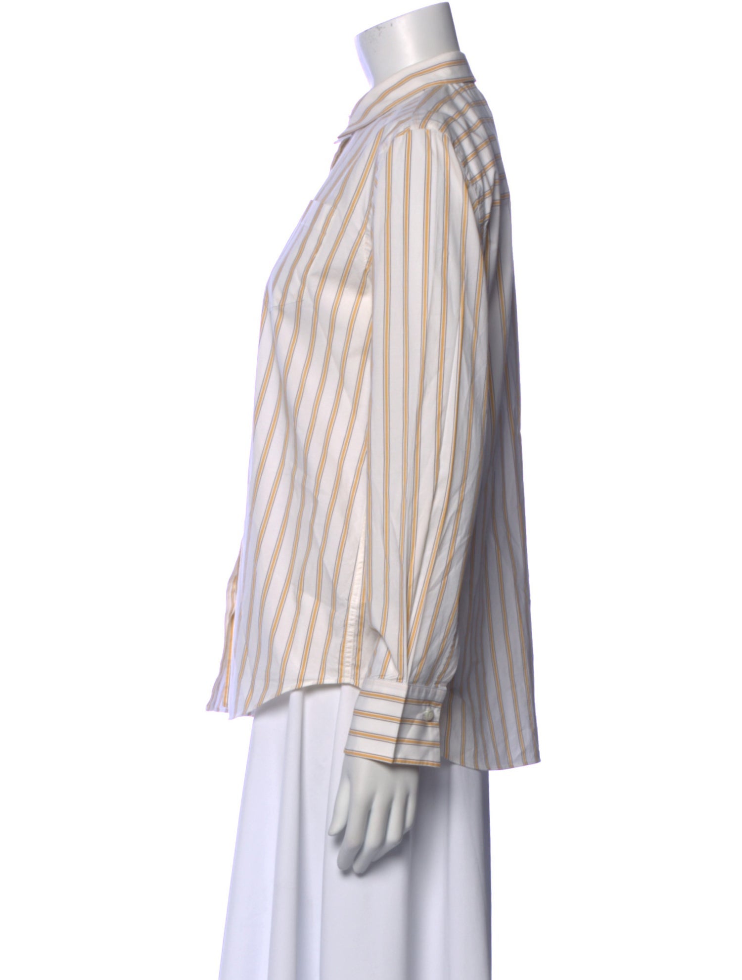 Brunello Cucinelli Striped Long Sleeve Button-Up Top