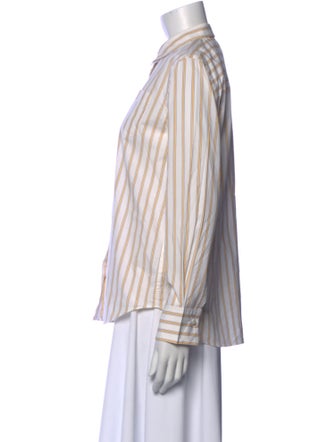Brunello Cucinelli Striped Long Sleeve Button-Up Top