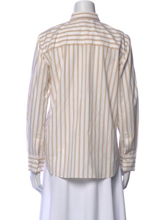 Brunello Cucinelli Striped Long Sleeve Button-Up Top