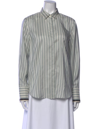 Brunello Cucinelli Silk Striped Button-Up Top