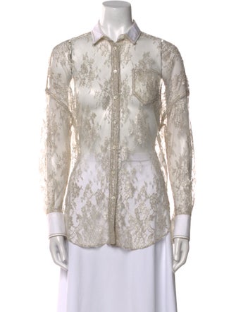 Brunello Cucinelli Lace Pattern Long Sleeve Button-Up Top
