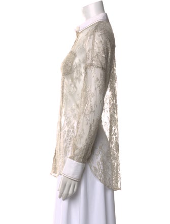 Brunello Cucinelli Lace Pattern Long Sleeve Button-Up Top