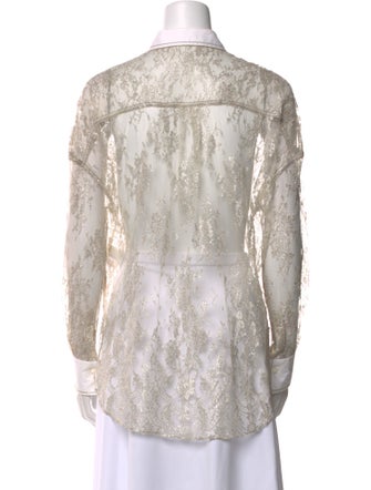 Brunello Cucinelli Lace Pattern Long Sleeve Button-Up Top
