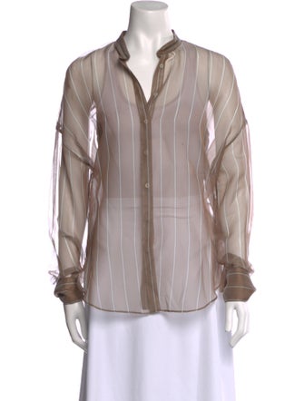 Brunello Cucinelli Silk Striped Button-Up Top