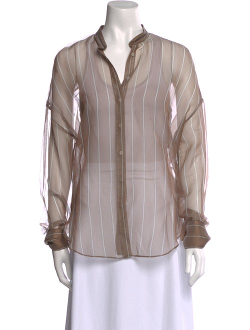 Brunello Cucinelli Silk Striped Button-Up Top