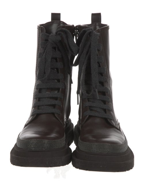 Brunello Cucinelli Leather Beaded Accents Combat Boots