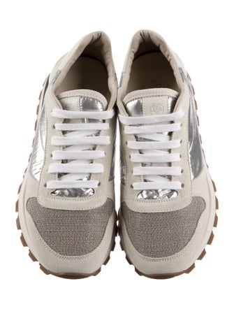 Brunello Cucinelli Suede Colorblock Pattern Sneakers