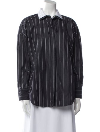 Brunello Cucinelli Striped Long Sleeve Button-Up Top