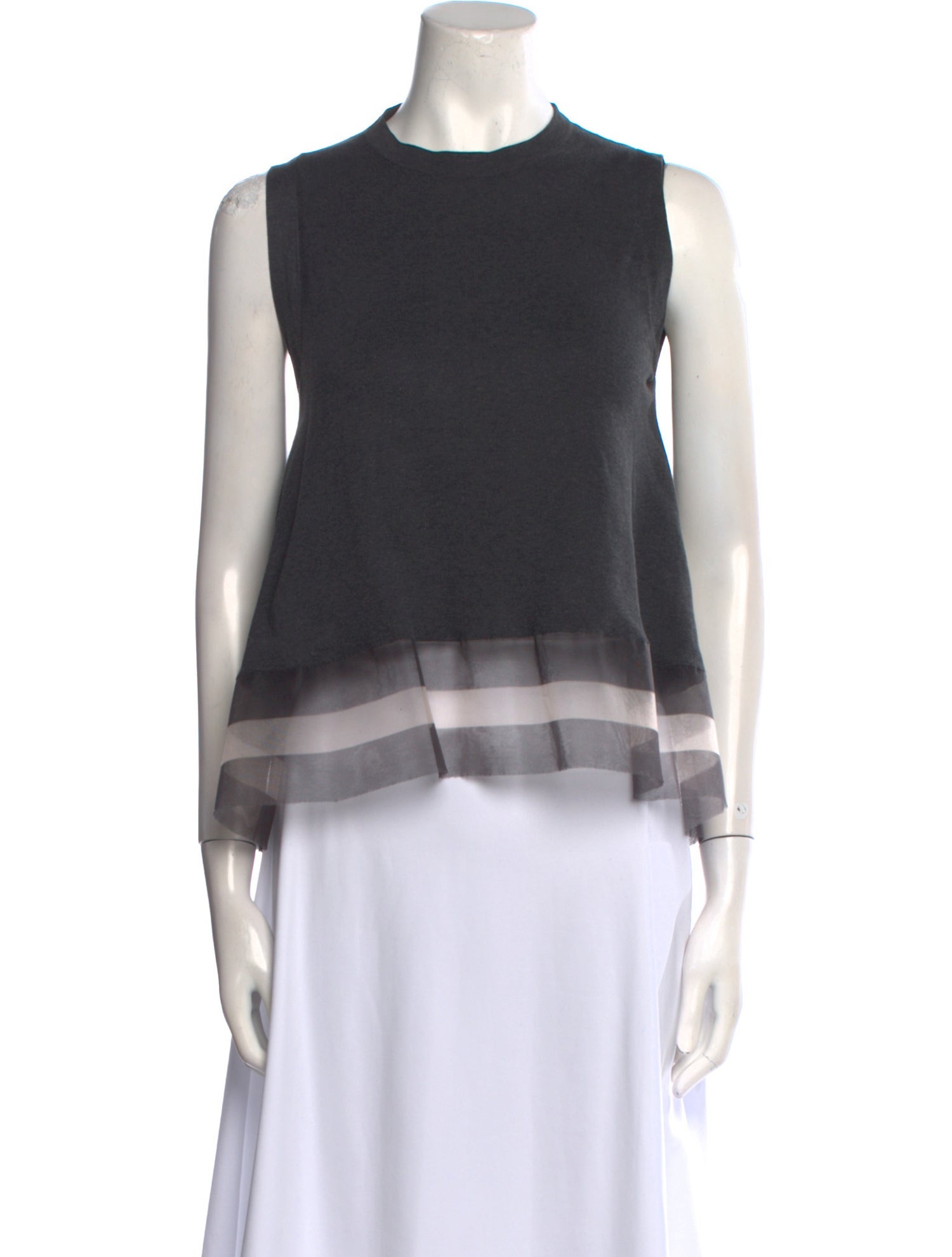 Brunello Cucinelli Colorblock Pattern Crew Neck Crop Top