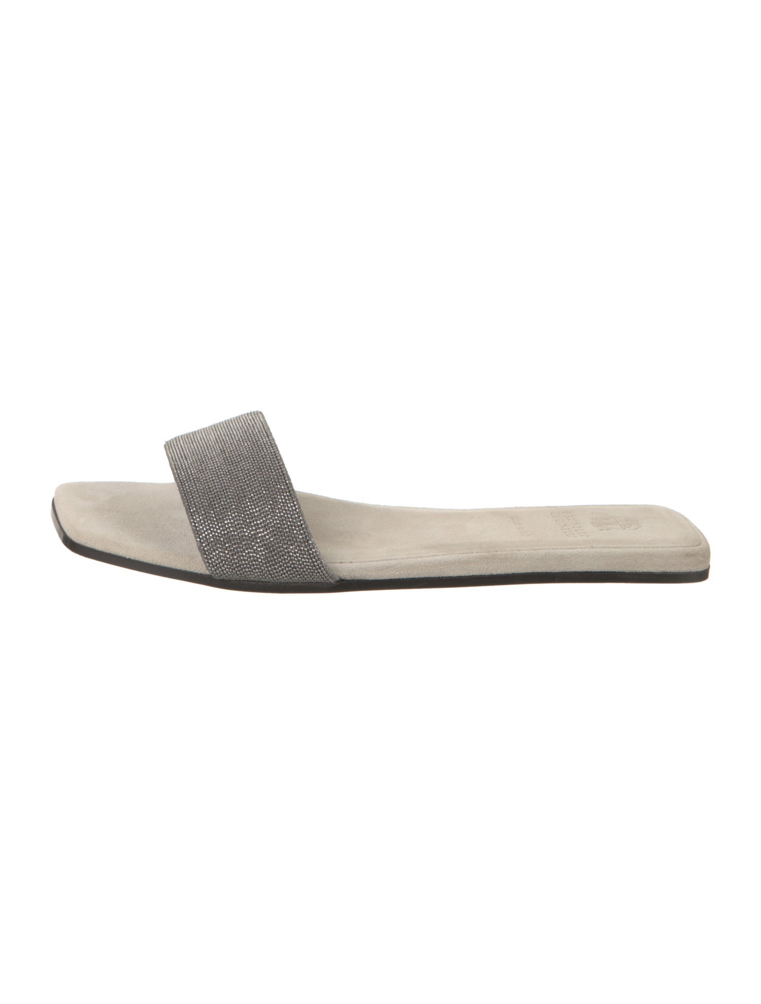 Brunello Cucinelli Suede Beaded Accents Slides