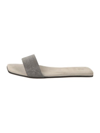 Brunello Cucinelli Suede Beaded Accents Slides