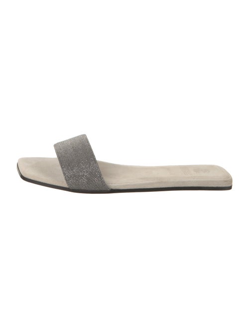 Brunello Cucinelli Suede Beaded Accents Slides