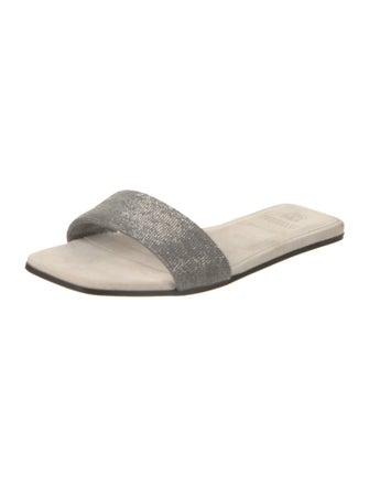 Brunello Cucinelli Suede Beaded Accents Slides