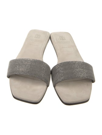Brunello Cucinelli Suede Beaded Accents Slides