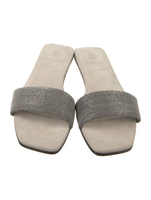 Brunello Cucinelli Suede Beaded Accents Slides