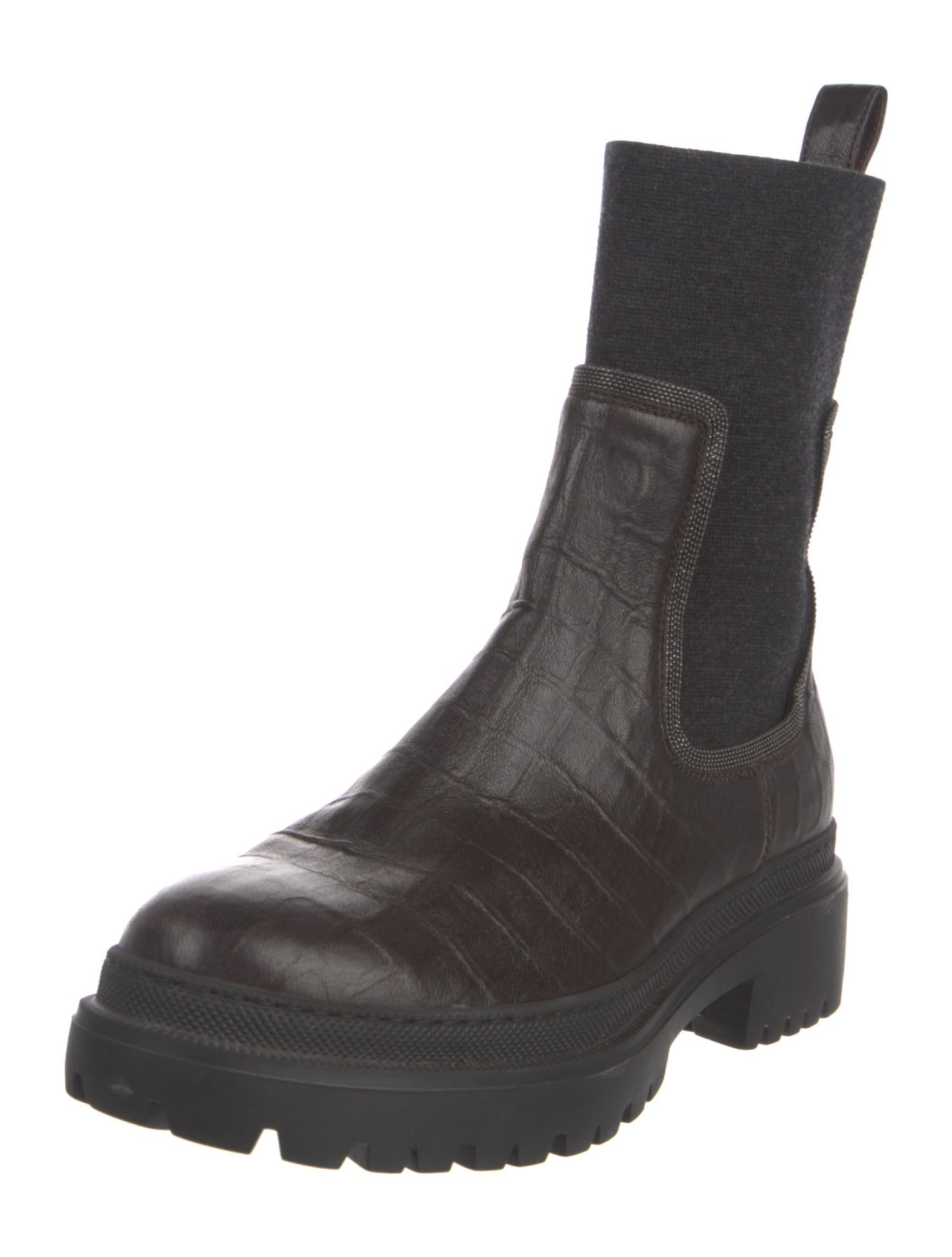 Brunello Cucinelli Monili Embossed Leather Chelsea Boots