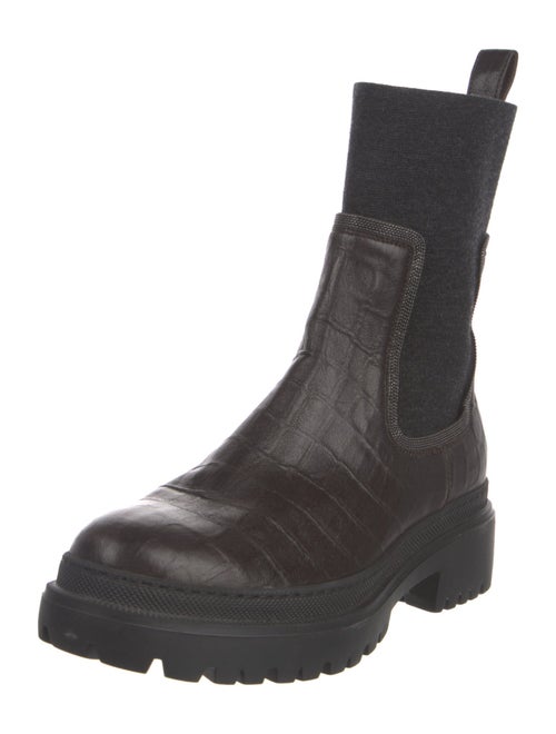 Brunello Cucinelli Monili Embossed Leather Chelsea Boots