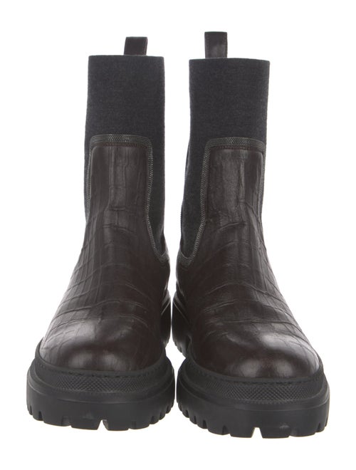 Brunello Cucinelli Monili Embossed Leather Chelsea Boots