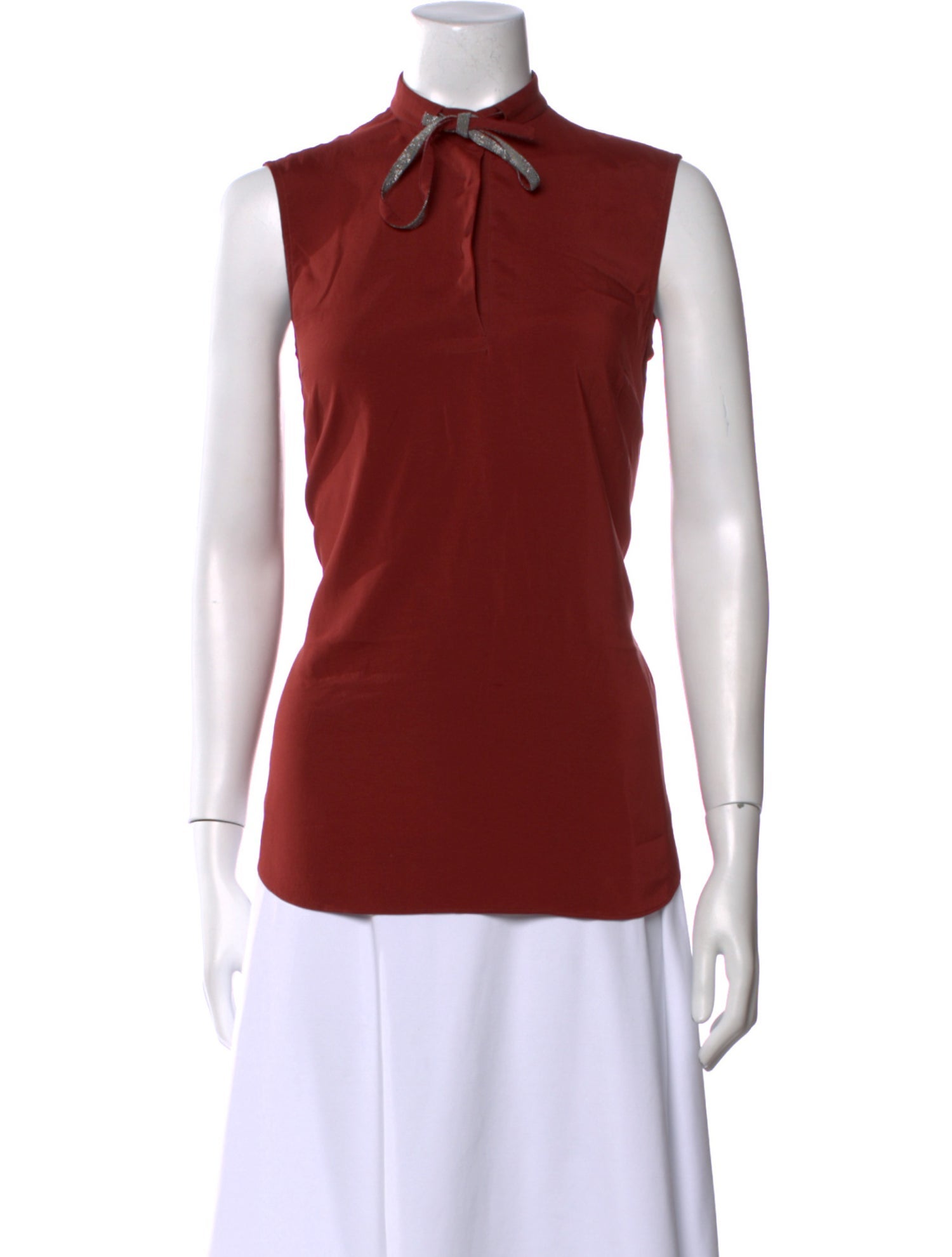 Brunello Cucinelli Silk Tie Neck Top