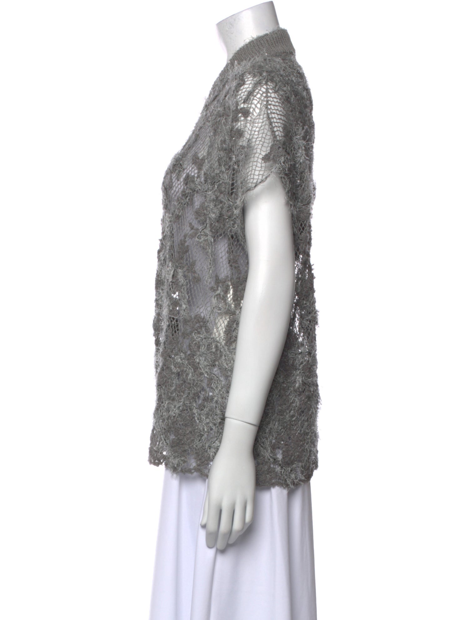 Brunello Cucinelli Linen Lace Pattern Button-Up Top