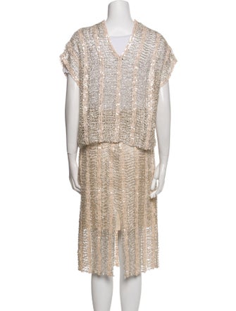 Brunello Cucinelli Linen Glitter Accents Skirt Set