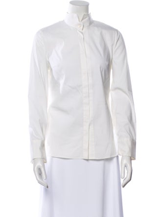Brunello Cucinelli Mock Neck Long Sleeve Button-Up Top