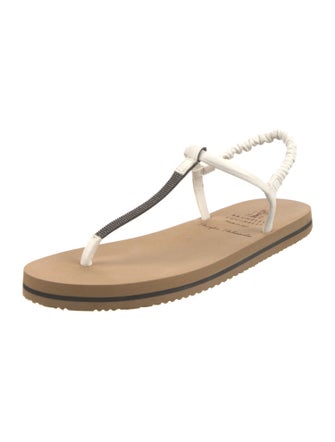 Brunello Cucinelli Monili Leather T-Strap Sandals