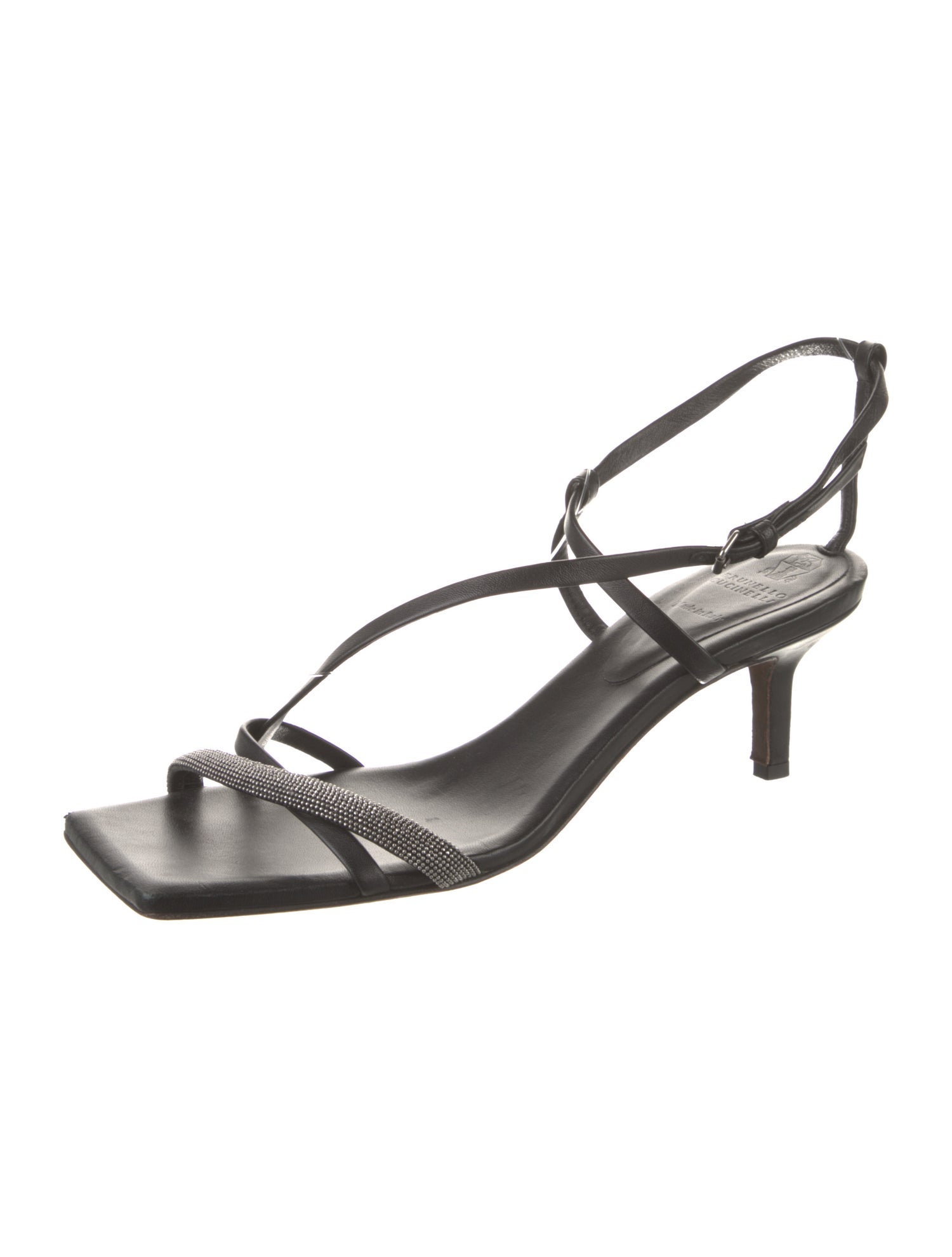Brunello Cucinelli Monili Leather Slingback Sandals