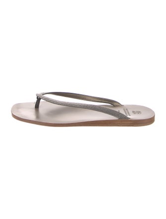 Brunello Cucinelli Monili Leather Flip Flops