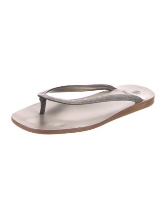Brunello Cucinelli Monili Leather Flip Flops