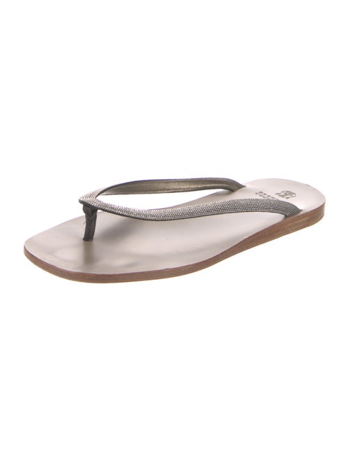 Brunello Cucinelli Monili Leather Flip Flops