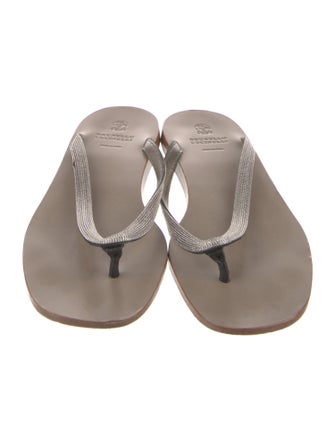 Brunello Cucinelli Monili Leather Flip Flops