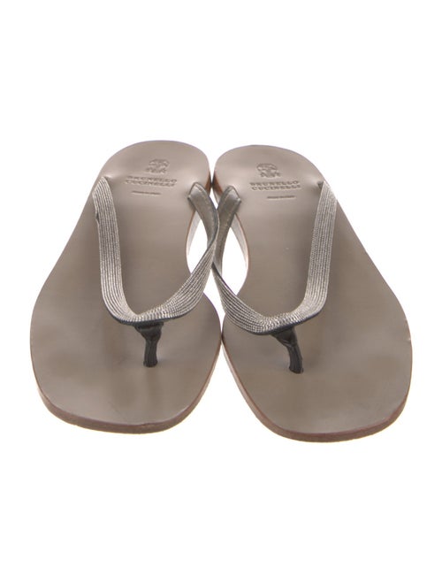 Brunello Cucinelli Monili Leather Flip Flops