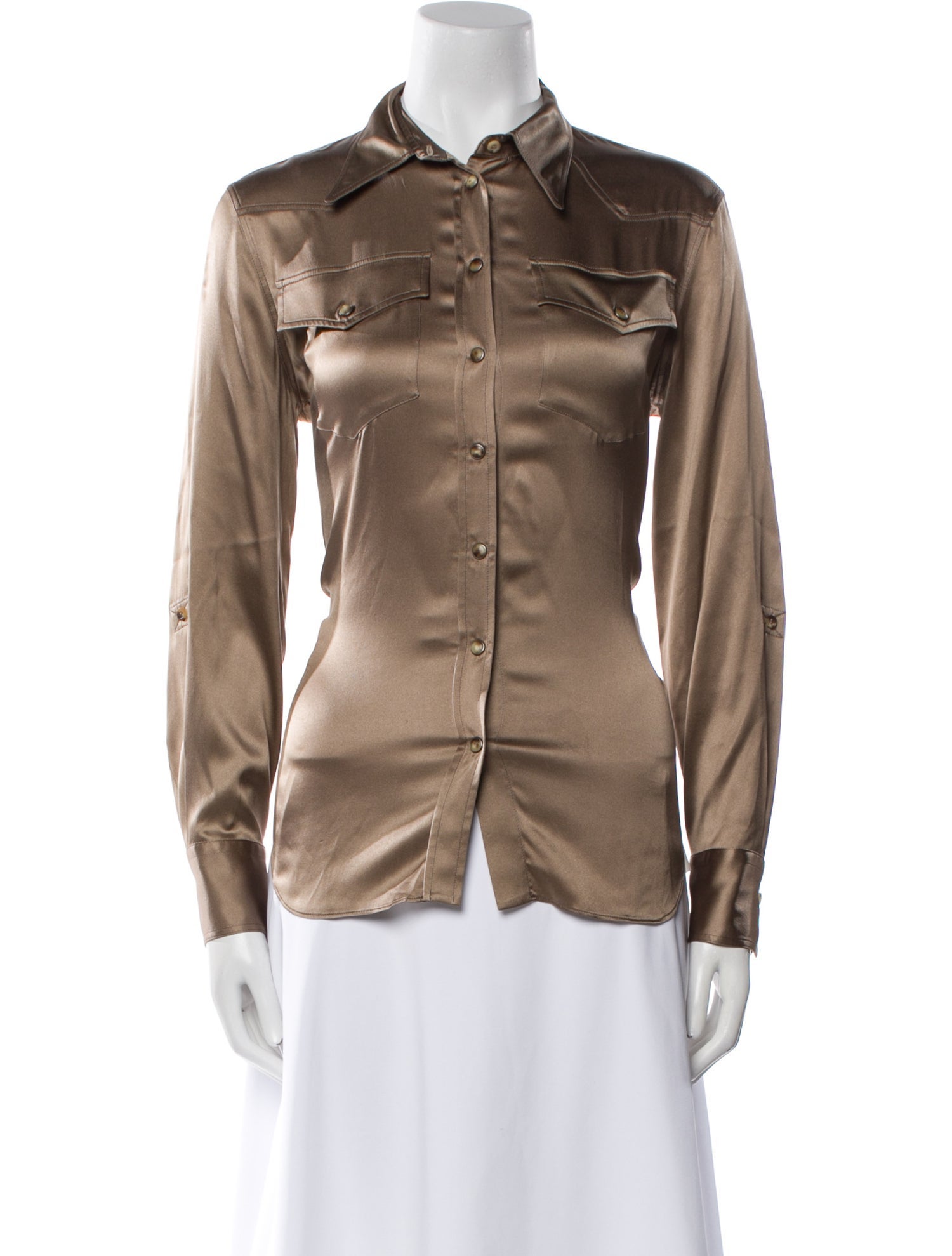 Brunello Cucinelli Silk Long Sleeve Button-Up Top