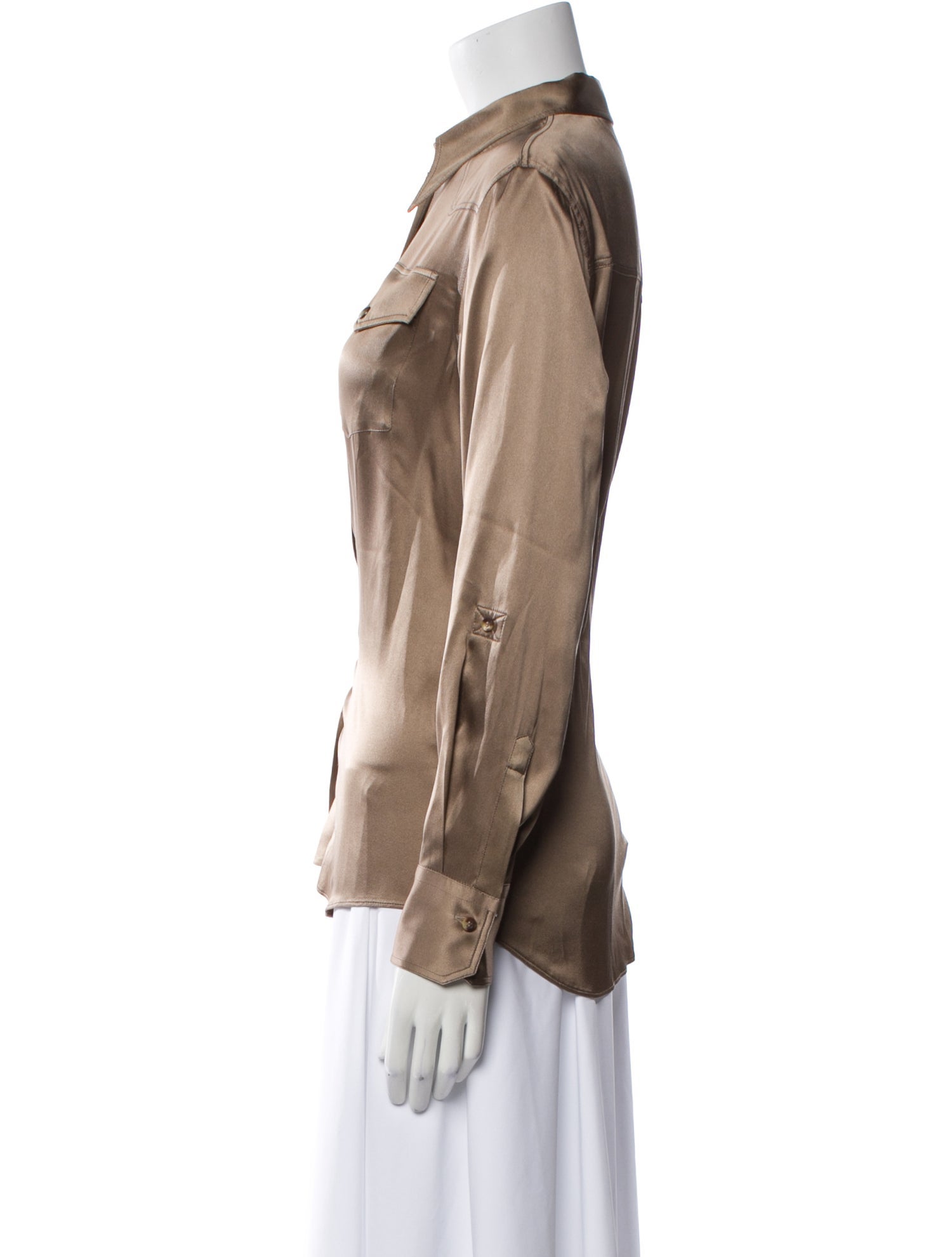 Brunello Cucinelli Silk Long Sleeve Button-Up Top